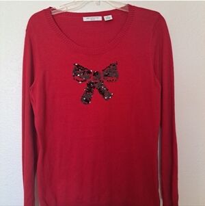 Red Sweater with Sequin Bow Size PL Liz Claiborne Vintage Christmas Dressy